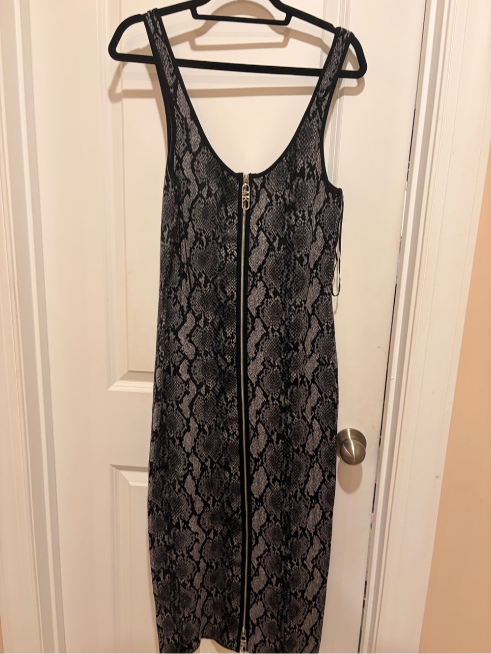 MICHAEL Michael Kors Black & Gray Snake-Print Zip-Front Midi Dress